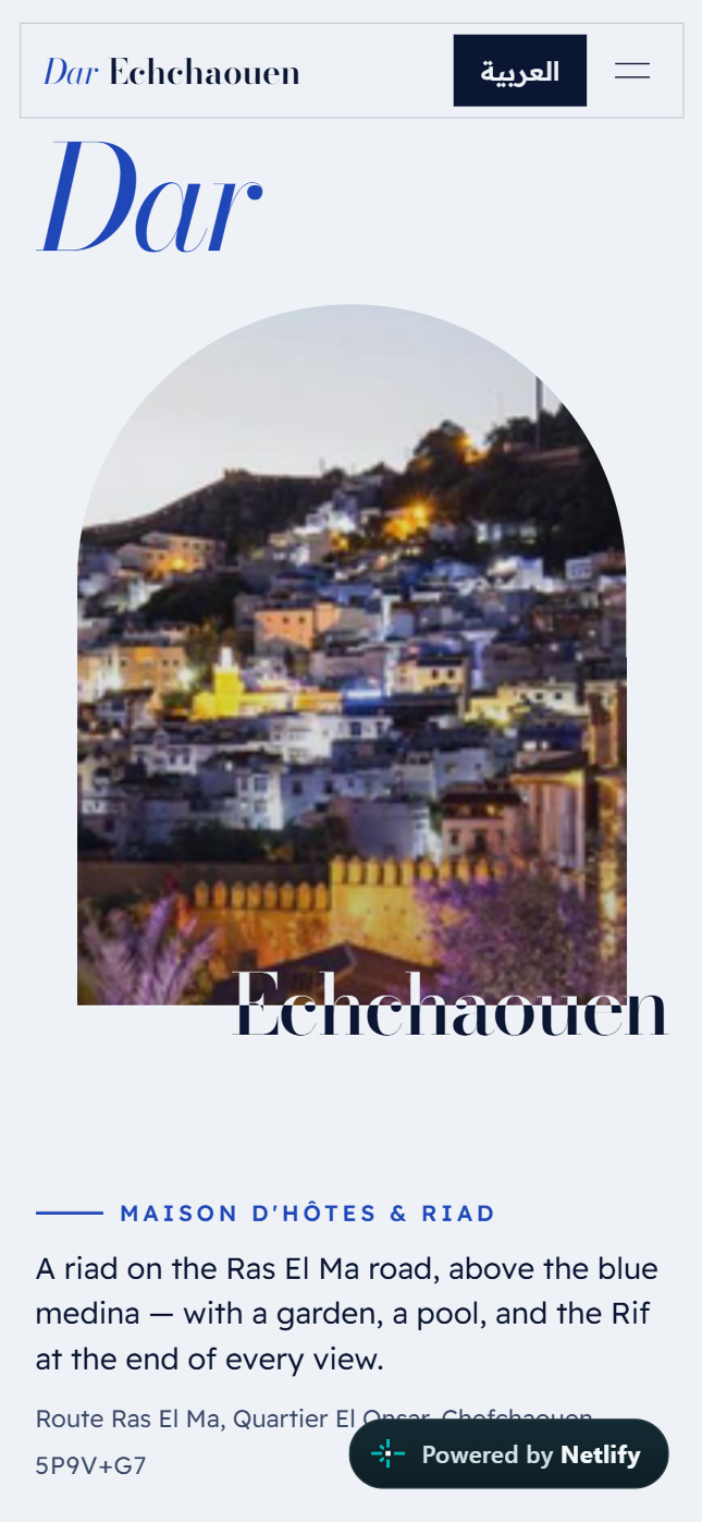 Mobile view of the Dar Echchaouen hotel website